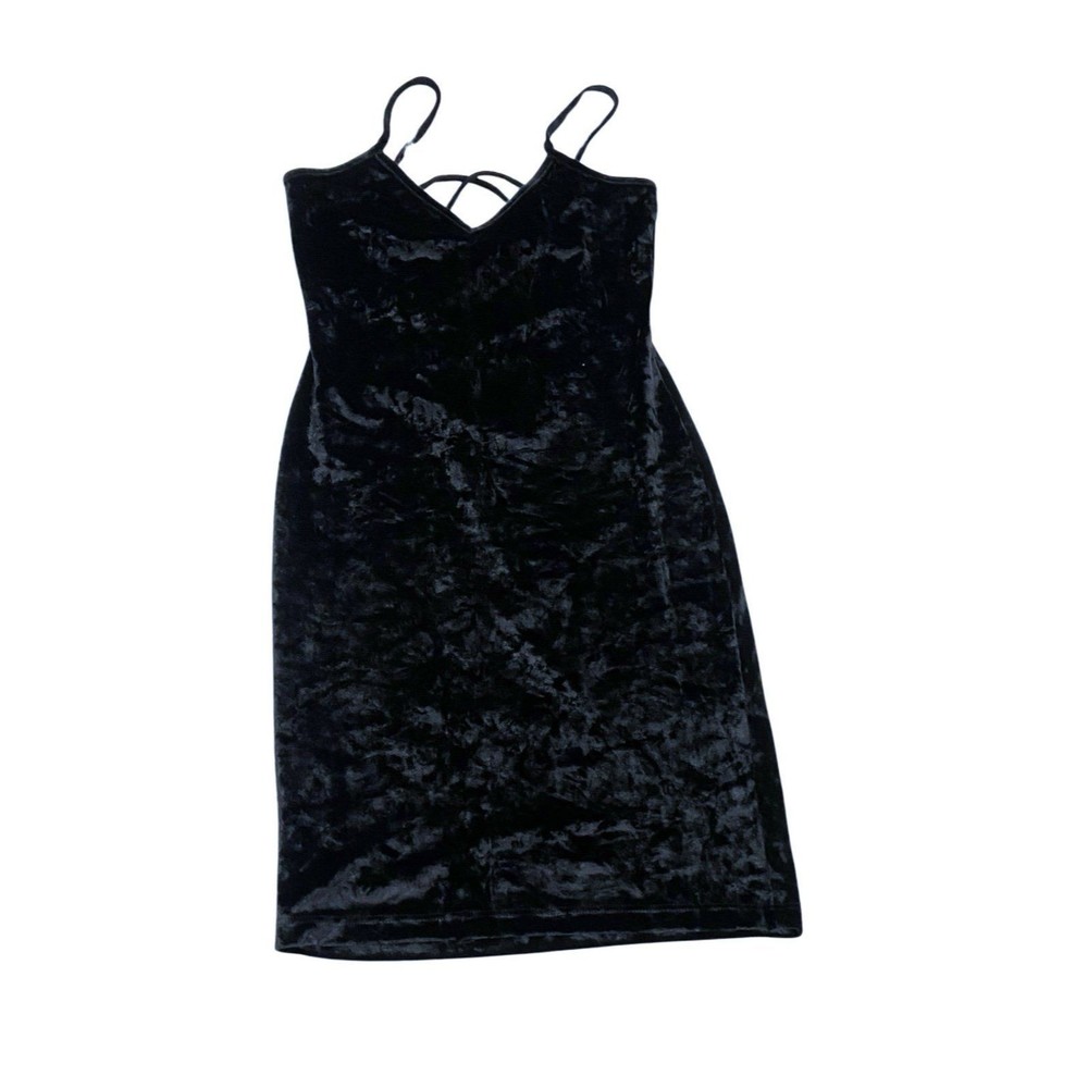 NA-KD | Women’s Crushed Velvet Black Mini Dress Sleeveless Open Back, Size Small